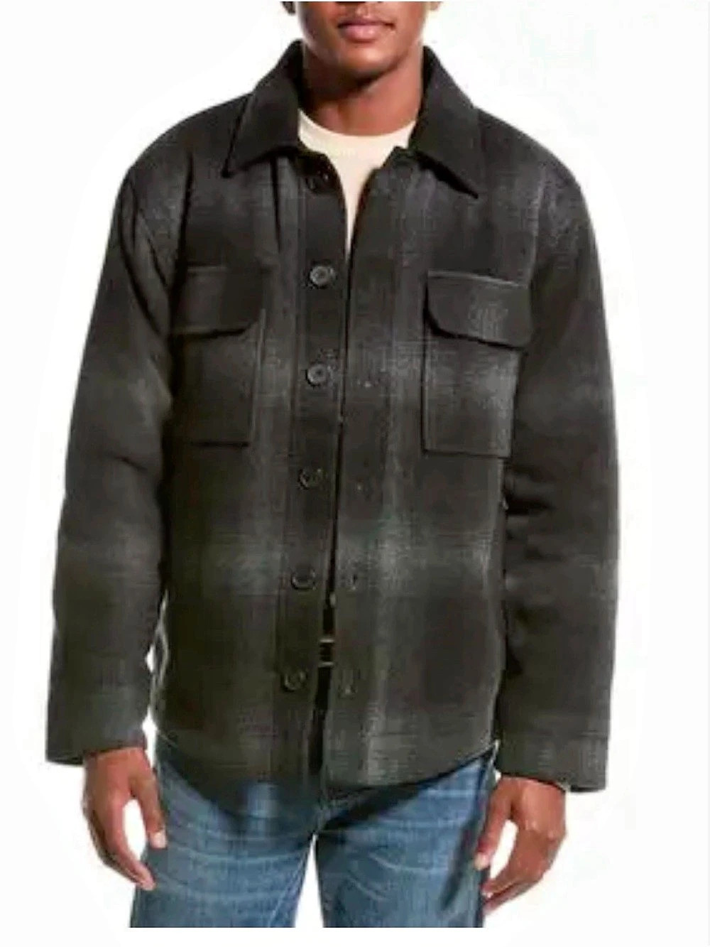 Elie Tahari Bryant Plaid Quilted Wool Blend Shirt Jacket Shacket Men's Medium M